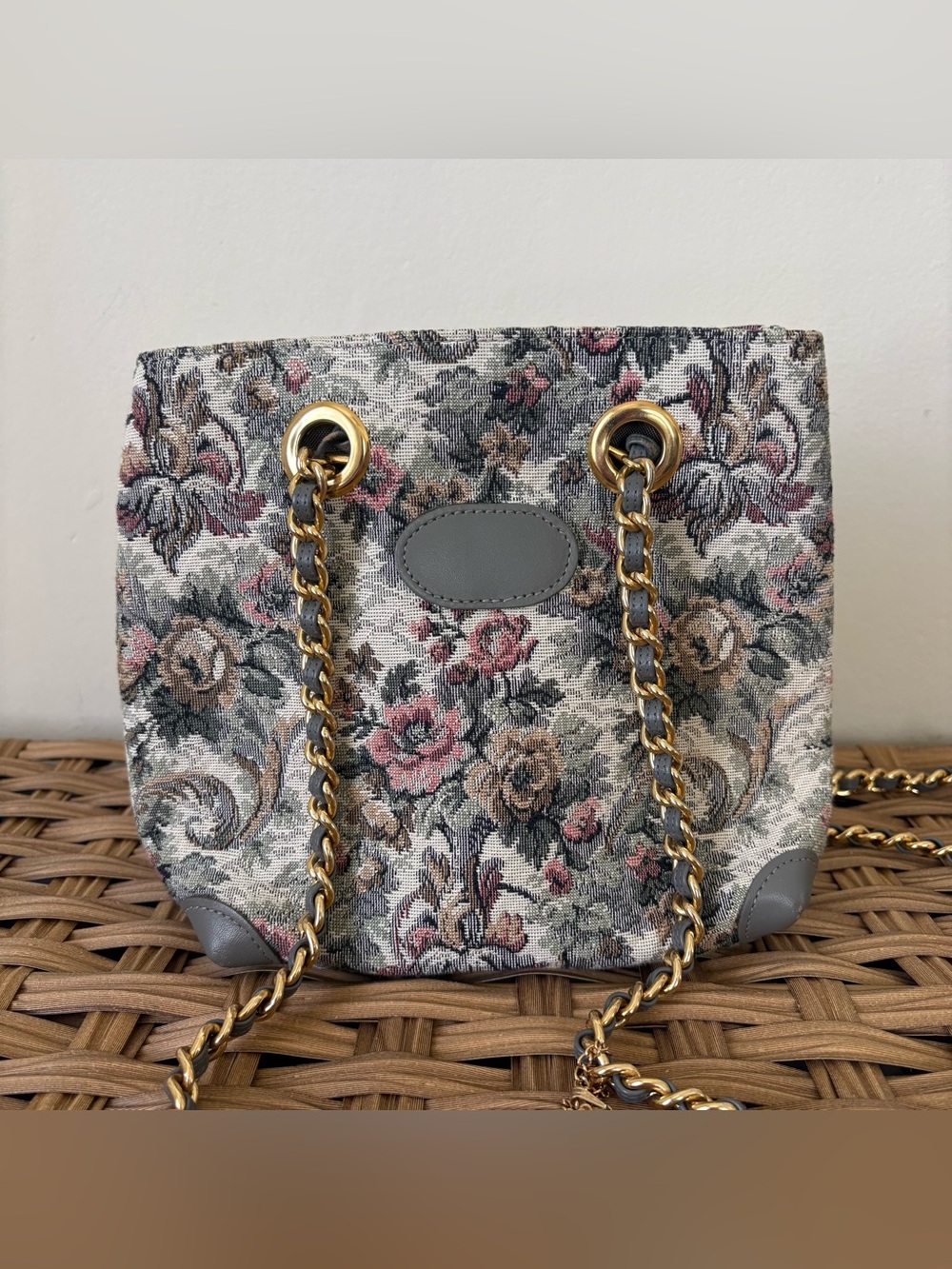The French luggage company Vintage Floral Tapestry Shoulder Bag with Gold Chain